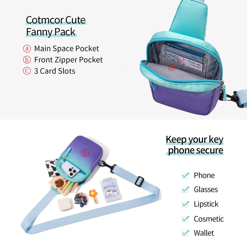 Cotmcor Easter Basket Stuffers for Teens Girls: Fanny Pack Birthday Gift for 8 9 10 11 12 Year Old Teen Girl Trendy Stuff, Preppy Colorblock Crossbody Bag Adjustable Sling Belt Bags Purse for Travel - Image 3