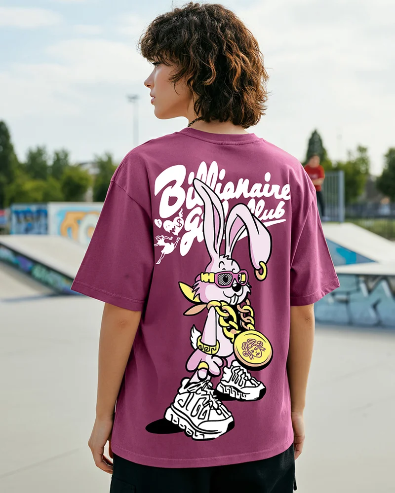 bewakoof Women's Purple Billionaire Girls Club Graphic Printed Oversized T-shirt