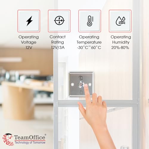 Team Office Stainless Steel Door Exit Push Button Switch – 3×3 Inch, NO/COM Output, Heavy-Duty Access Control Exit Button - Image 4