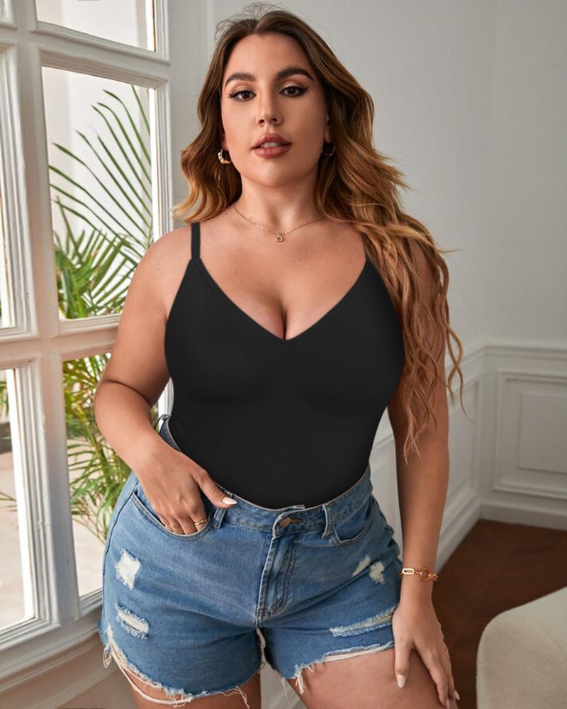 EUYZOU Womens 3PK Tummy Control Shapewear Tank Tops Seamless V-Neck Compression Tank Tops Body Shaper Camisole, Black/White/Rose L - Image 4