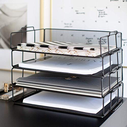 Blu Monaco Desk Organizers - 4-Tier Stackable Paper Tray - Black Metal Mesh Letter Tray File Holder Organizer - Image 3