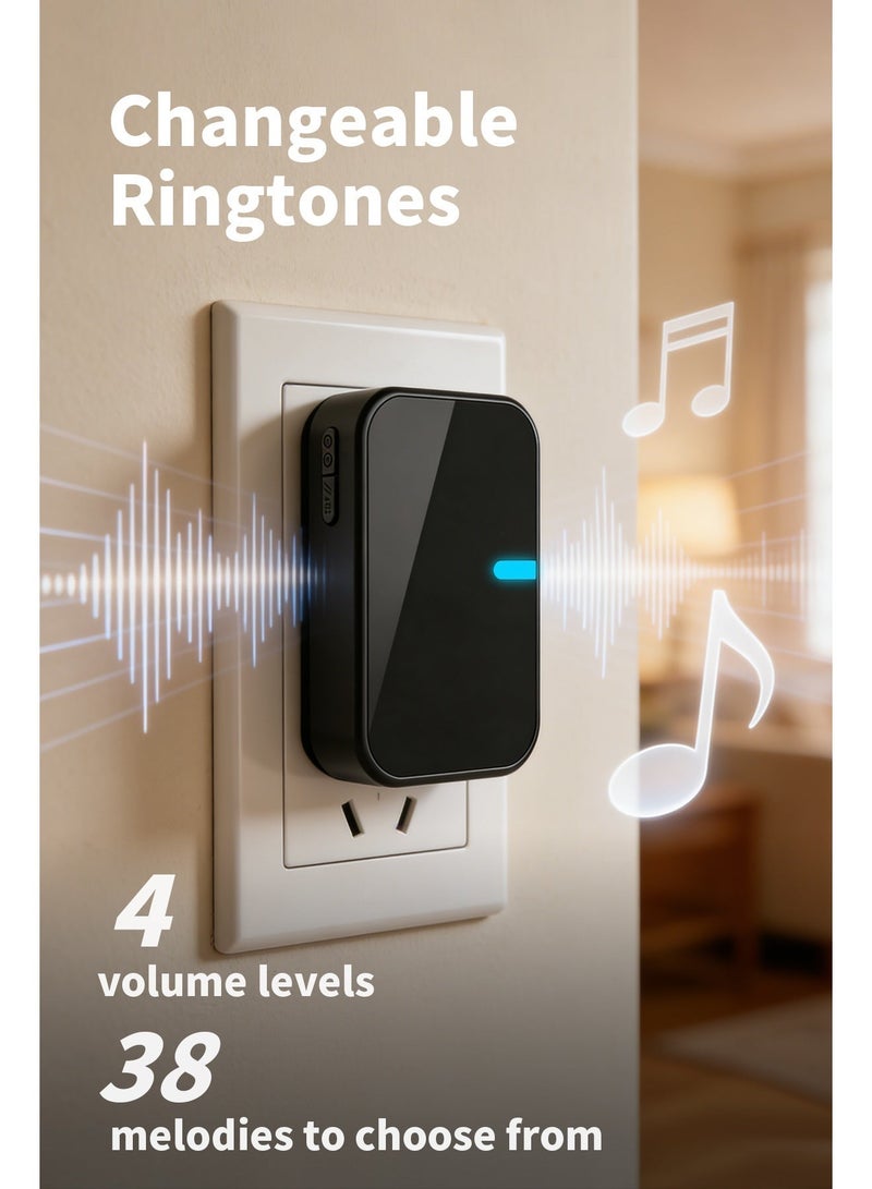 Bcarenest Wireless doorbell, self-generating doorbell, call button, with two doorbell receivers and one doorbell transmitter (black) - Image 4