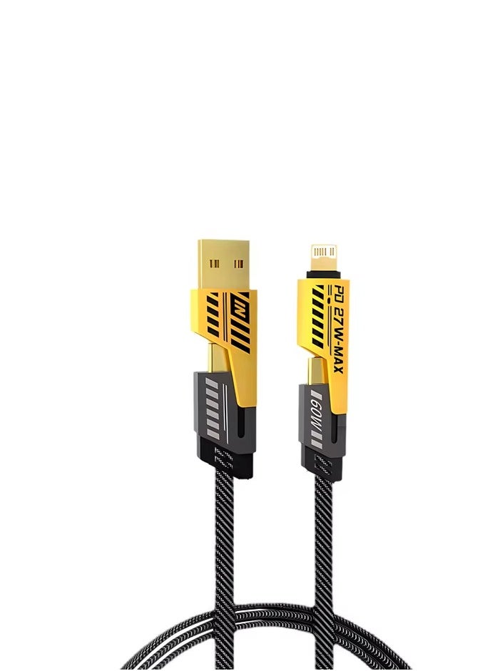 Hock - 4 in 1 USB-C Data and Charging Cable, 2-Pull Fast Charging Cable with 100cm Mechanical Cable, for Ipad, Samsung Galaxy - Support Power Delivery up to 65W, Dual Use Type C to Lightning Dual USB - Image 1