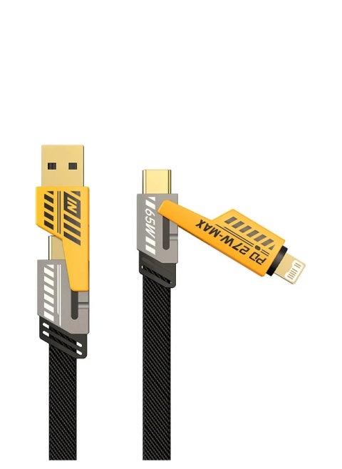 4 in 1 USB-C Data and Charging Cable, 2-Pull Fast Charging Cable with 100cm Mechanical Cable, for Ipad, Samsung Galaxy - Support Power Delivery up to 65W, Dual Use Type C to Lightning Dual USB