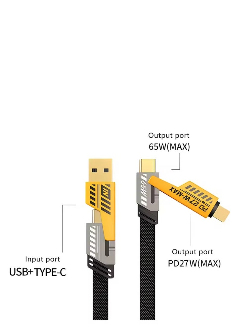 Hock - 4 in 1 USB-C Data and Charging Cable, 2-Pull Fast Charging Cable with 100cm Mechanical Cable, for Ipad, Samsung Galaxy - Support Power Delivery up to 65W, Dual Use Type C to Lightning Dual USB - Image 1