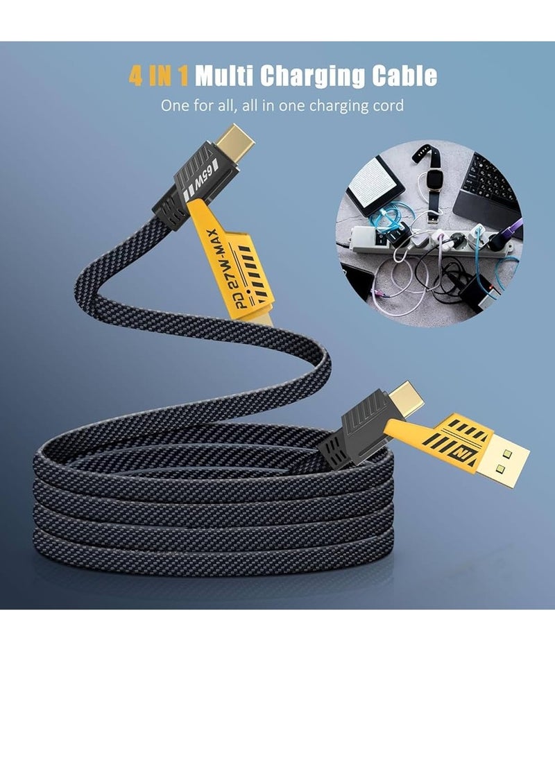 Hock - 4 in 1 USB-C Data and Charging Cable, 2-Pull Fast Charging Cable with 100cm Mechanical Cable, for Ipad, Samsung Galaxy - Support Power Delivery up to 65W, Dual Use Type C to Lightning Dual USB - Image 1