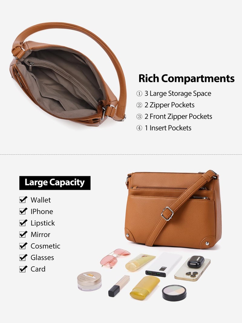 WESTBRONCO Crossbody Bags for Women, Medium Size Shoulder Handbags, Satchel Purse with Multi Zipper Pocket Bright Brown - Image 5