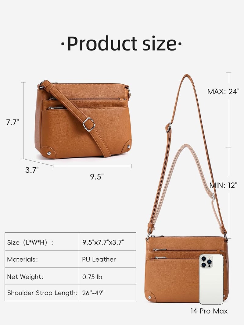 WESTBRONCO Crossbody Bags for Women, Medium Size Shoulder Handbags, Satchel Purse with Multi Zipper Pocket Bright Brown - Image 3