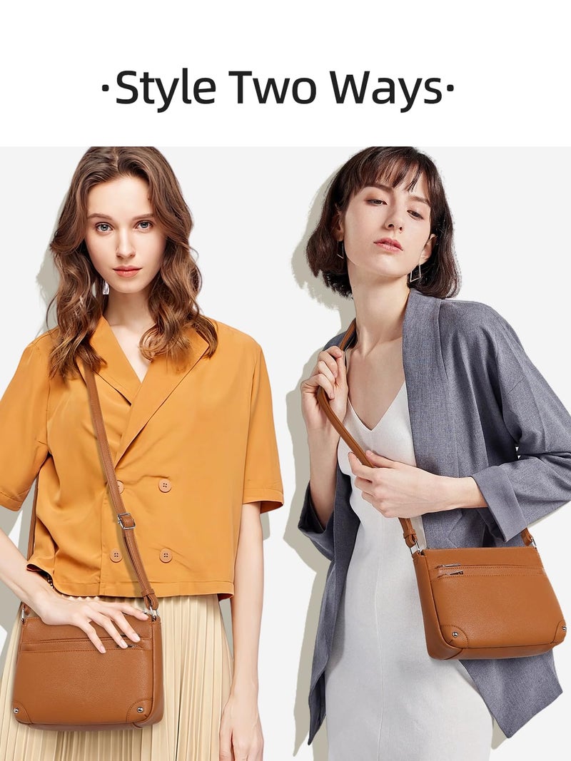 WESTBRONCO Crossbody Bags for Women, Medium Size Shoulder Handbags, Satchel Purse with Multi Zipper Pocket Bright Brown - Image 2