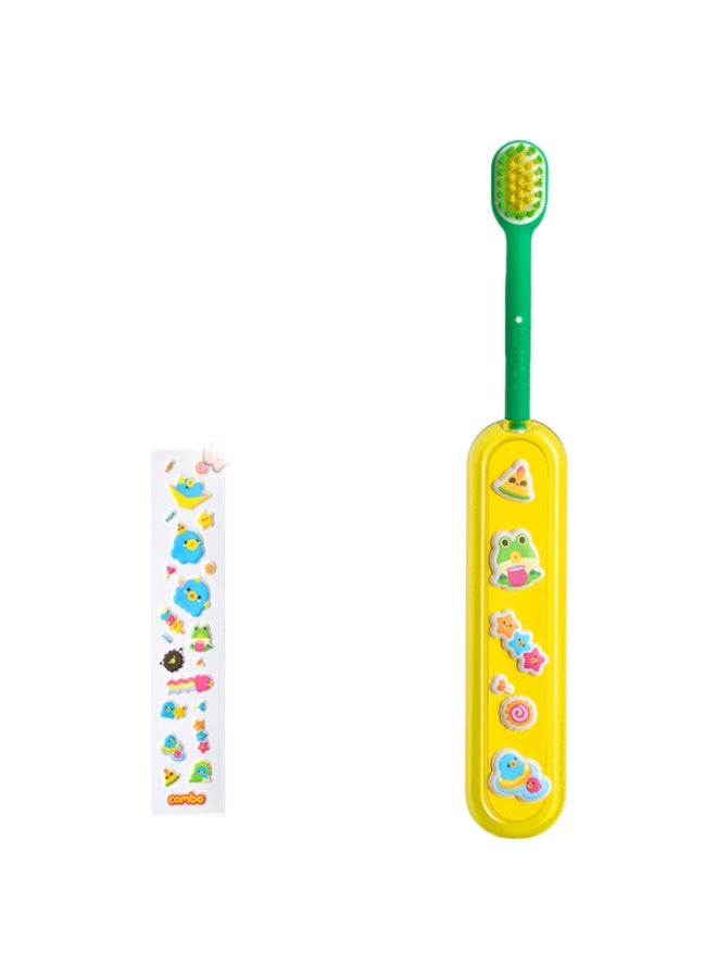 Combo Children's Toothbrush For Ages 4-10, Fluoride Anti-cavity Soft Bristles, Gum Care And Tongue Cleaner C08 Yellow - Square Head