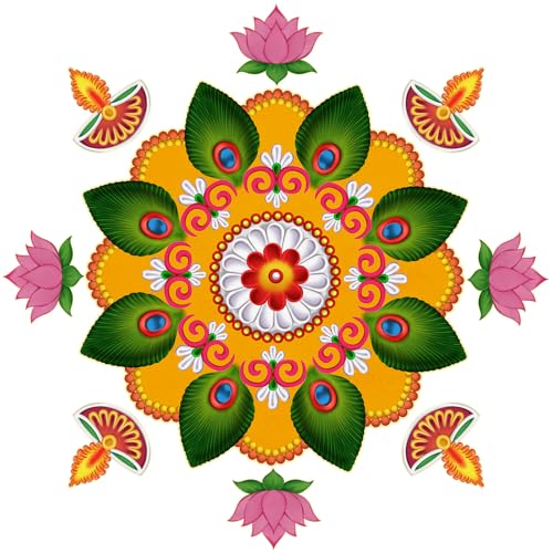 Hedeey Diwali Decorations for Home Vinyl PVC Diwali Rangoli Sticker for Home Floor Entrance Table Indian Wedding Festival Decorations and Gifts - Image 1