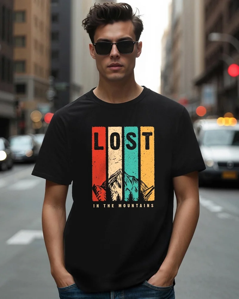 bewakoof Men's Black Lost Mountains Graphic Printed T-shirt