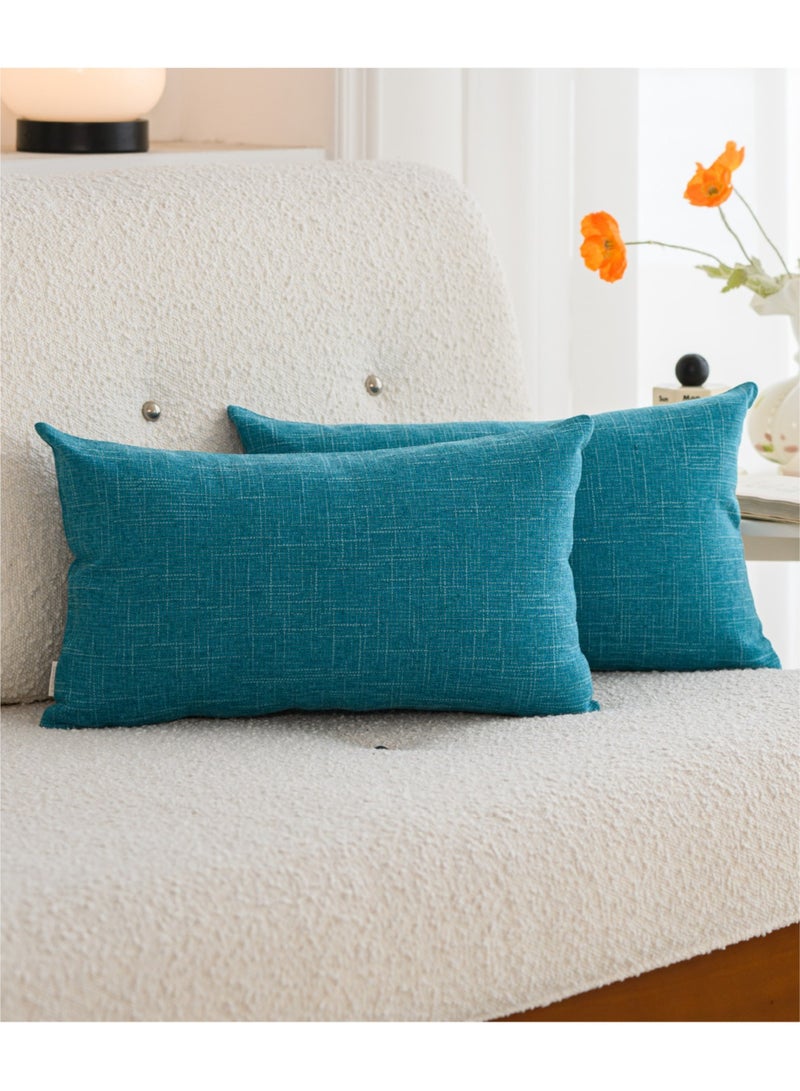 a moment a moment Set of 2 Teal Linen Decorative Throw Pillow Covers 30 x 50 CM Farmhouse Pillow Covers with Cross for Couch Sofa Bed Living Room Home Decor  - Image 1