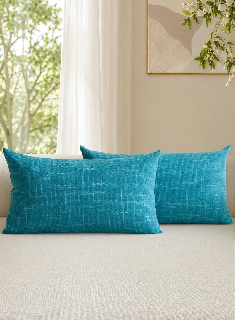 a moment Set of 2 Teal Linen Decorative Throw Pillow Covers 12x20 Inch (30x50 CM) Farmhouse Pillow Covers with Cross for Couch Sofa Bed Living Room Home Decor - Image 1