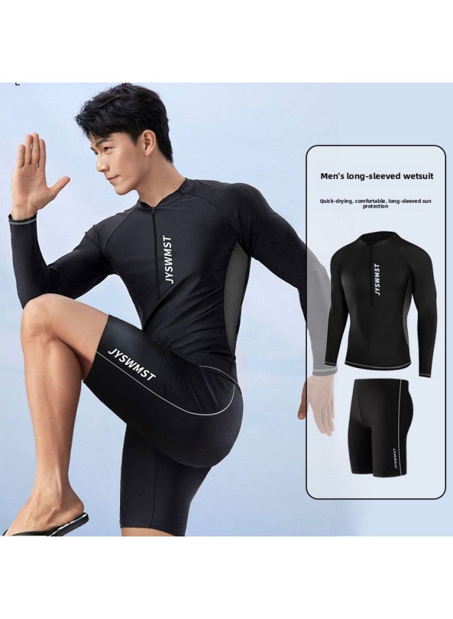 Loquat Sunscreen Quick-drying Diving Suit Men's Split Long-sleeved Trousers Snorkeling Jellyfish Suit Warm Swimwear For Couple Women's Surf Suit-Color:80824 Swimsuit +816 Swimming Trunks- - Image 2