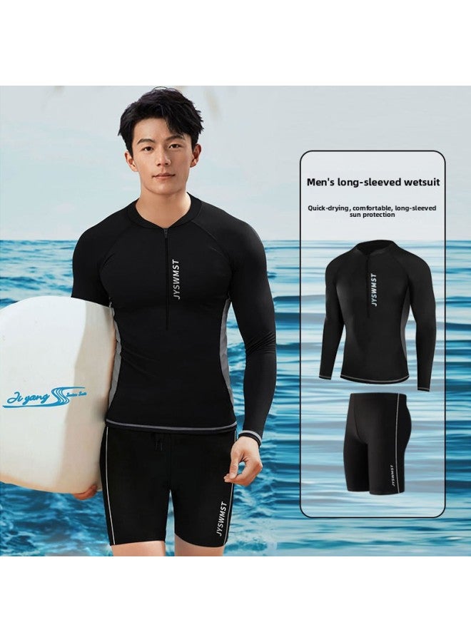Loquat Sunscreen Quick-drying Diving Suit Men's Split Long-sleeved Trousers Snorkeling Jellyfish Suit Warm Swimwear For Couple Women's Surf Suit-Color:80824 Swimsuit +816 Swimming Trunks- - Image 3