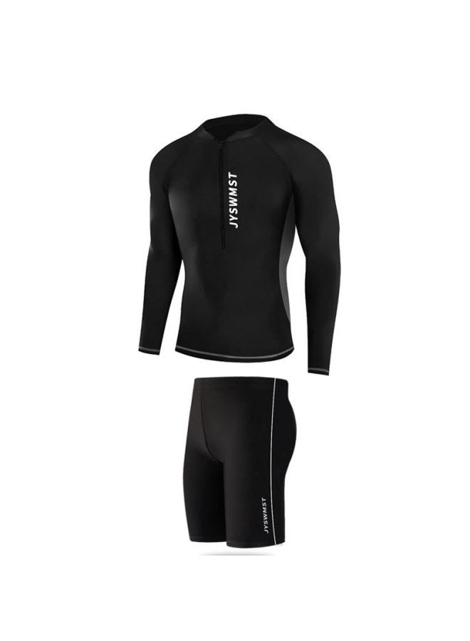 Loquat Sunscreen Quick-drying Diving Suit Men's Split Long-sleeved Trousers Snorkeling Jellyfish Suit Warm Swimwear For Couple Women's Surf Suit-Color:80824 Swimsuit +816 Swimming Trunks- - Image 1