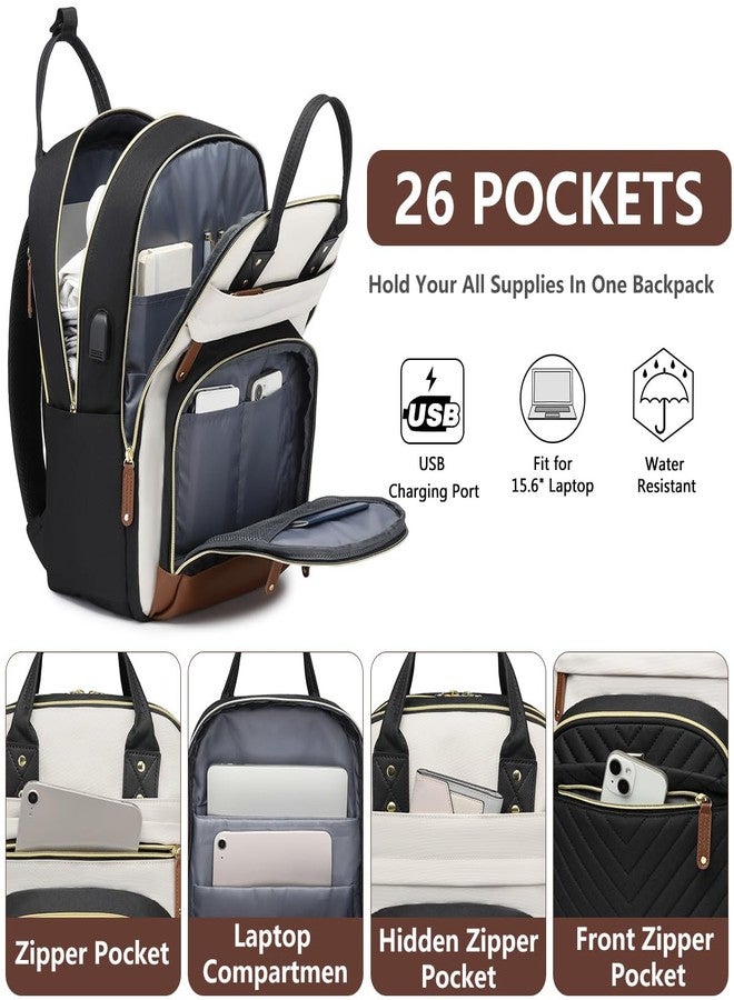 bagswan Backpack for Women 15.6 Inch Laptop Backpack Work Business Backpacks Purse Waterproof Computer College Backpacks Nurse Bag Backbag 2 Sets Casual Daypack for Travel Black - Image 2