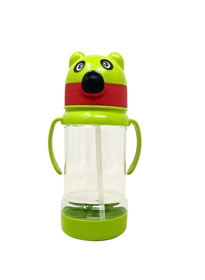 ZOVUTA Cute Bear Straw Sipper Bottle for Kids | Leak-Proof Flip Lid | BPA-Free Plastic | Easy Grip Handles | Ideal for School, Travel & Outdoor Use (Green) - Image 1