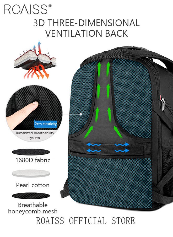 roaiss - Multifunction Waterproof Backpack with USB Port Waterproof 1680D Nylon School Bag for Men Work Travel Flight Business Commuter 15.6" Laptop Black - Image 1