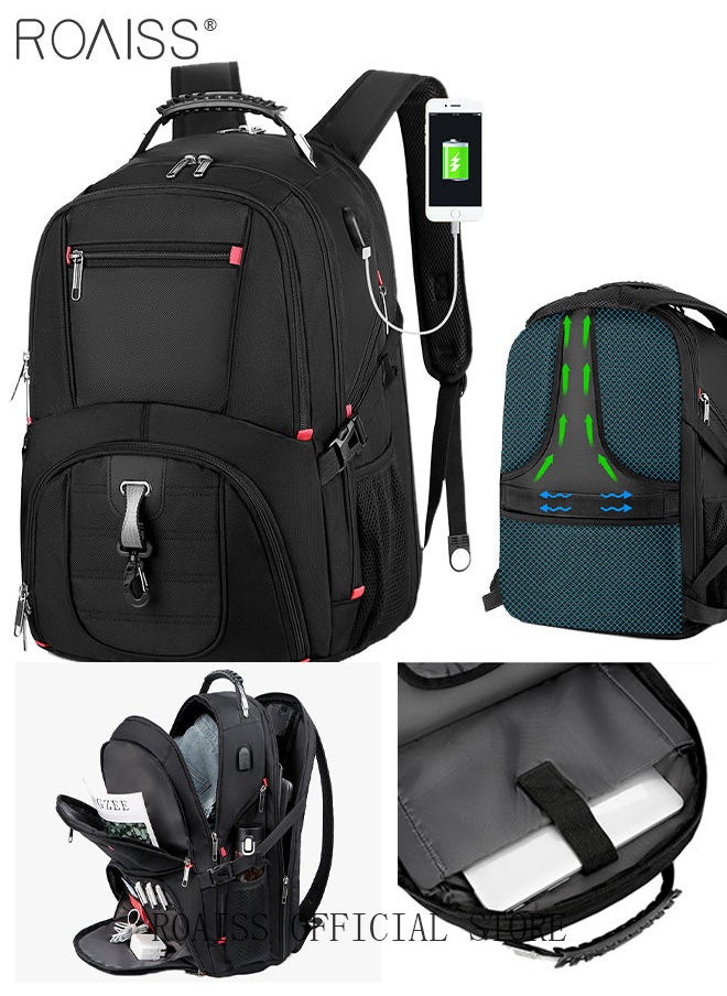 roaiss - Multifunction Waterproof Backpack with USB Port Waterproof 1680D Nylon School Bag for Men Work Travel Flight Business Commuter 15.6" Laptop Black - Image 1