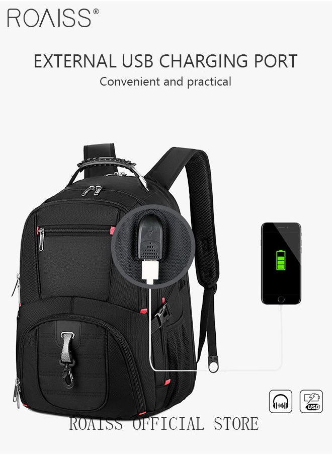 roaiss - Multifunction Waterproof Backpack with USB Port Waterproof 1680D Nylon School Bag for Men Work Travel Flight Business Commuter 15.6" Laptop Black - Image 1