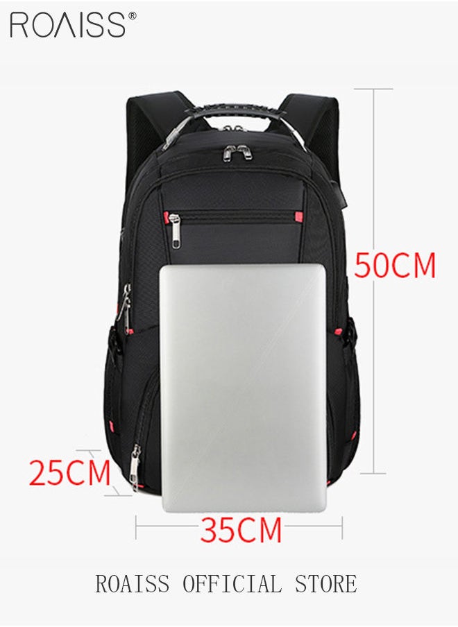 roaiss - Multifunction Waterproof Backpack with USB Port Waterproof 1680D Nylon School Bag for Men Work Travel Flight Business Commuter 15.6" Laptop Black - Image 1