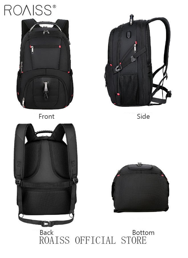 roaiss - Multifunction Waterproof Backpack with USB Port Waterproof 1680D Nylon School Bag for Men Work Travel Flight Business Commuter 15.6" Laptop Black - Image 1