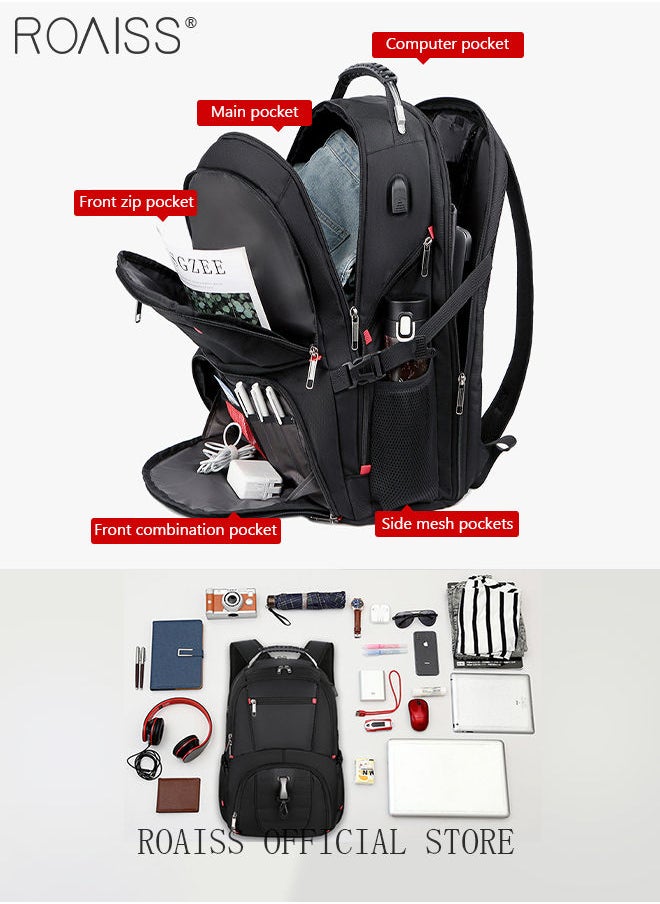 roaiss - Multifunction Waterproof Backpack with USB Port Waterproof 1680D Nylon School Bag for Men Work Travel Flight Business Commuter 15.6" Laptop Black - Image 1