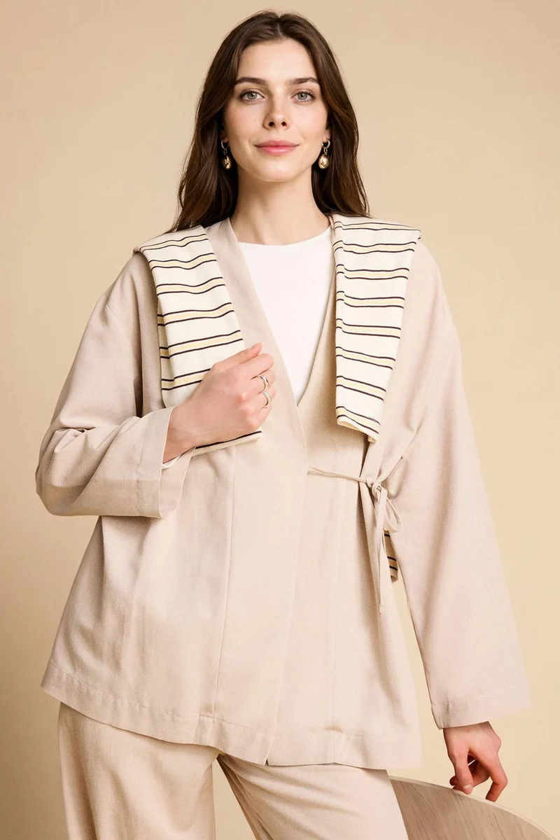 ديفاكتو Regular Fit Linen Blended Long Sleeve Tunic
