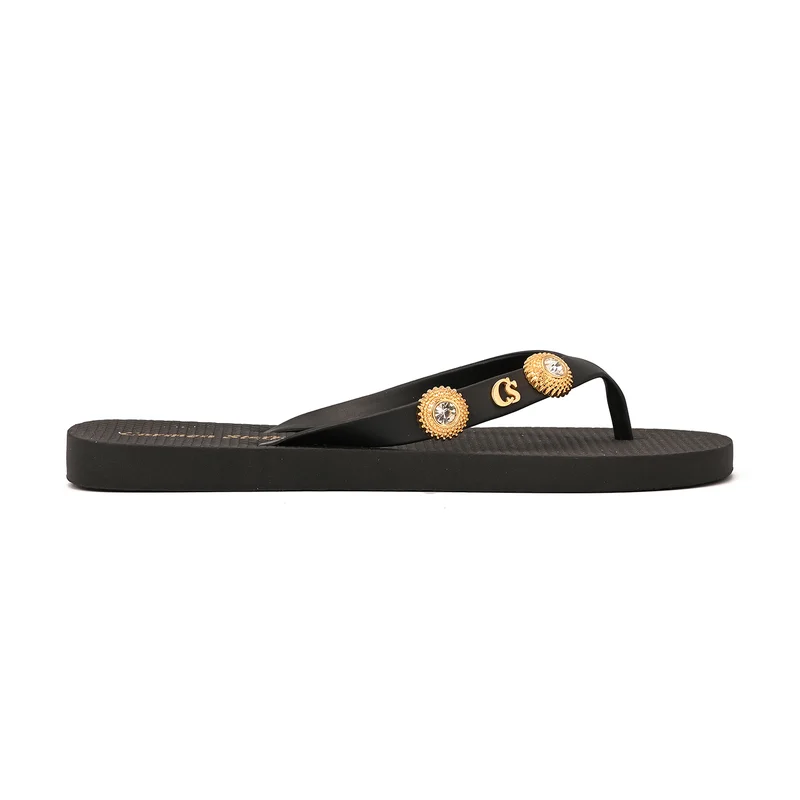 Carmen Steffens Black Flip-Flops with Decoration