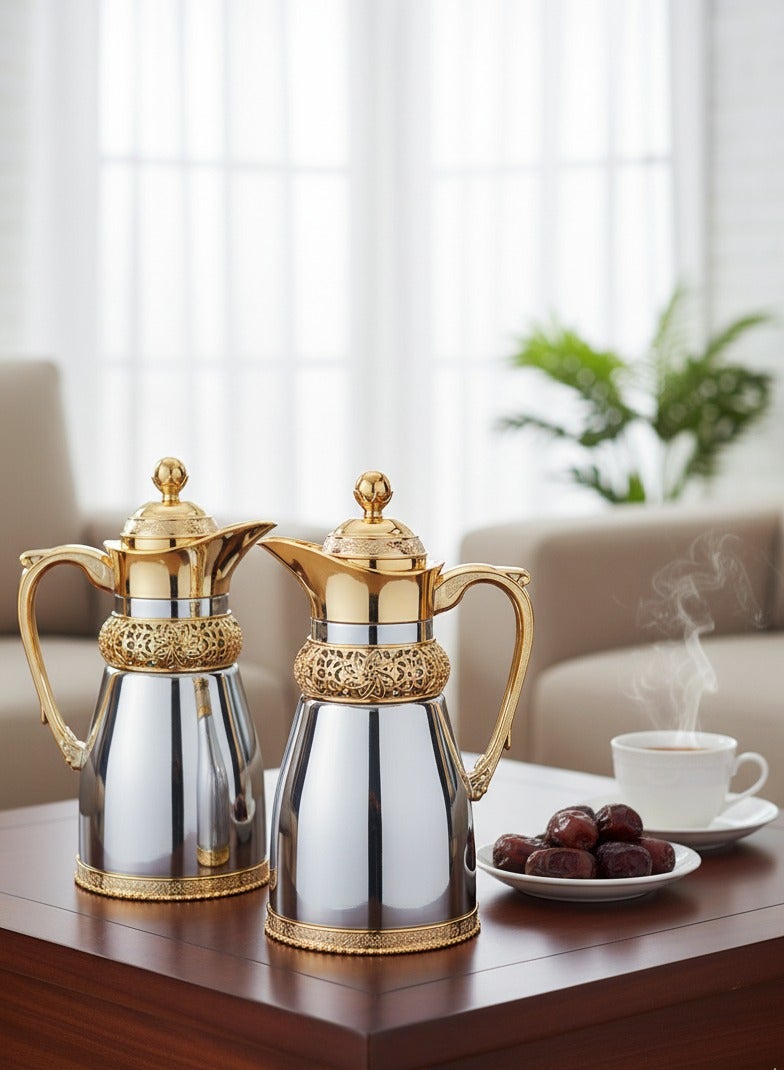 REEM 2-Piece Tea/Coffee Flask Set 0.8L & 0.85L Gold/Silver - Image 1