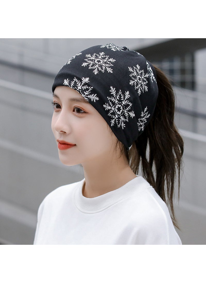 Generic Versatile Autumn Winter Twist Scarf Cap No. 5 black snowflake 