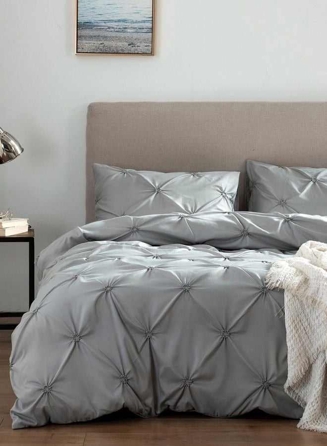 LUNA Home Premium 6 Piece King Size Duvet Cover Pinch Rose Design Solid Light Gray - Image 3