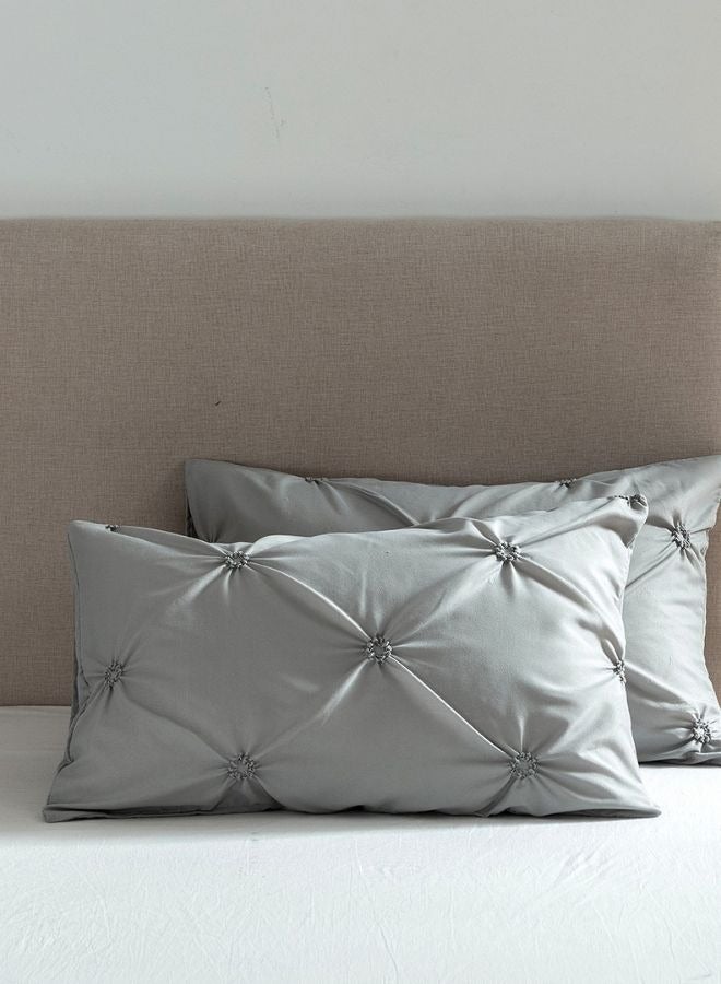 LUNA Home Premium 6 Piece King Size Duvet Cover Pinch Rose Design Solid Light Gray - Image 5