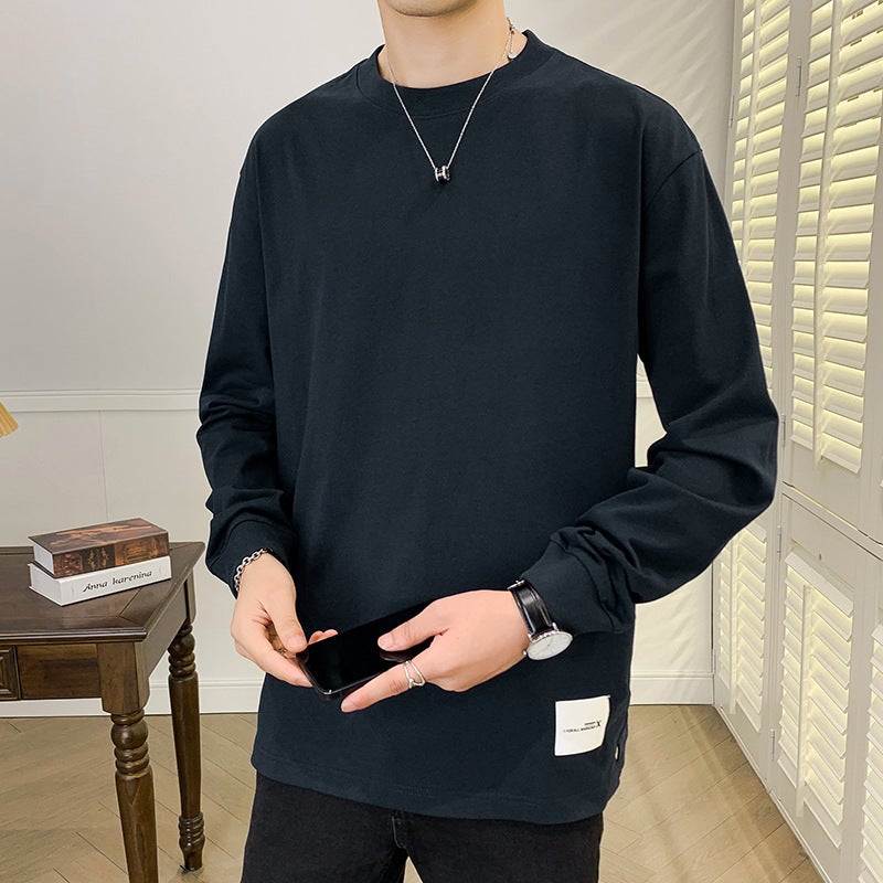 High Weight High Quality Curved Hem Men'S Round Neck Long-Sleeved T-Shirt 2024 Autum New T-Shirt Bottoming Shirt - Image 1