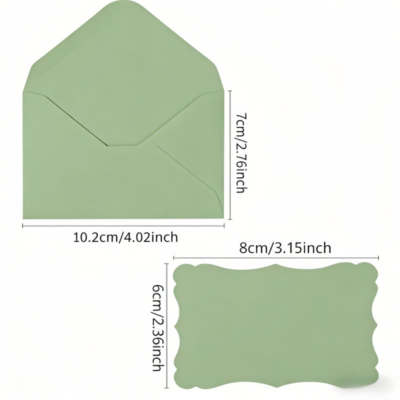 Grass Green Vintage Scalloped Edge Envelope Card Set 40 Pieces - Image 2