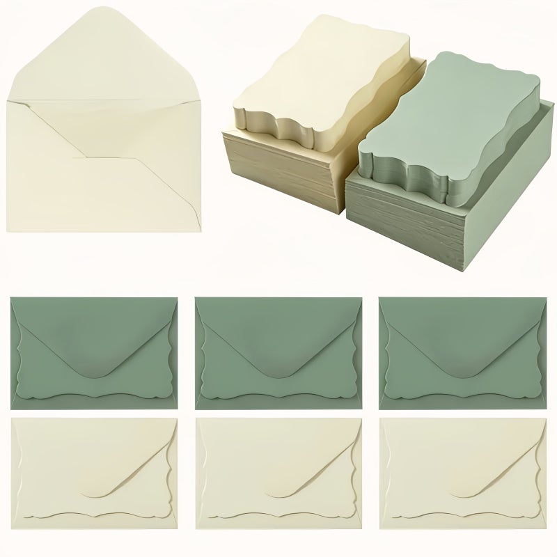 Grass Green Vintage Scalloped Edge Envelope Card Set 40 Pieces - Image 1