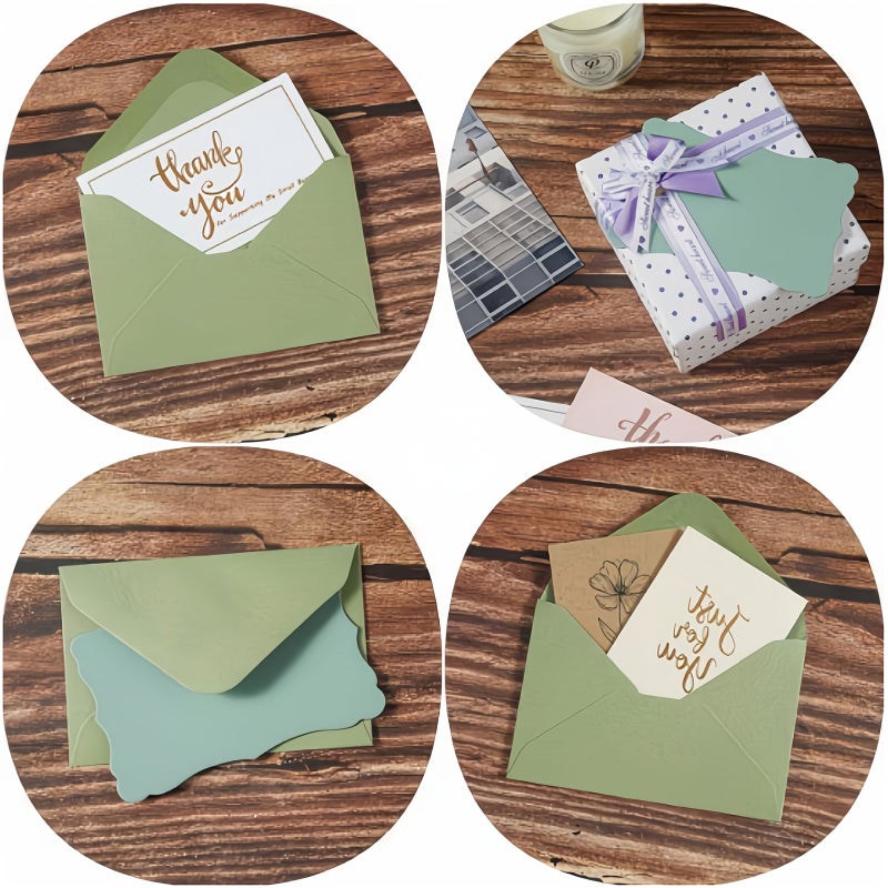 Grass Green Vintage Scalloped Edge Envelope Card Set 40 Pieces - Image 4
