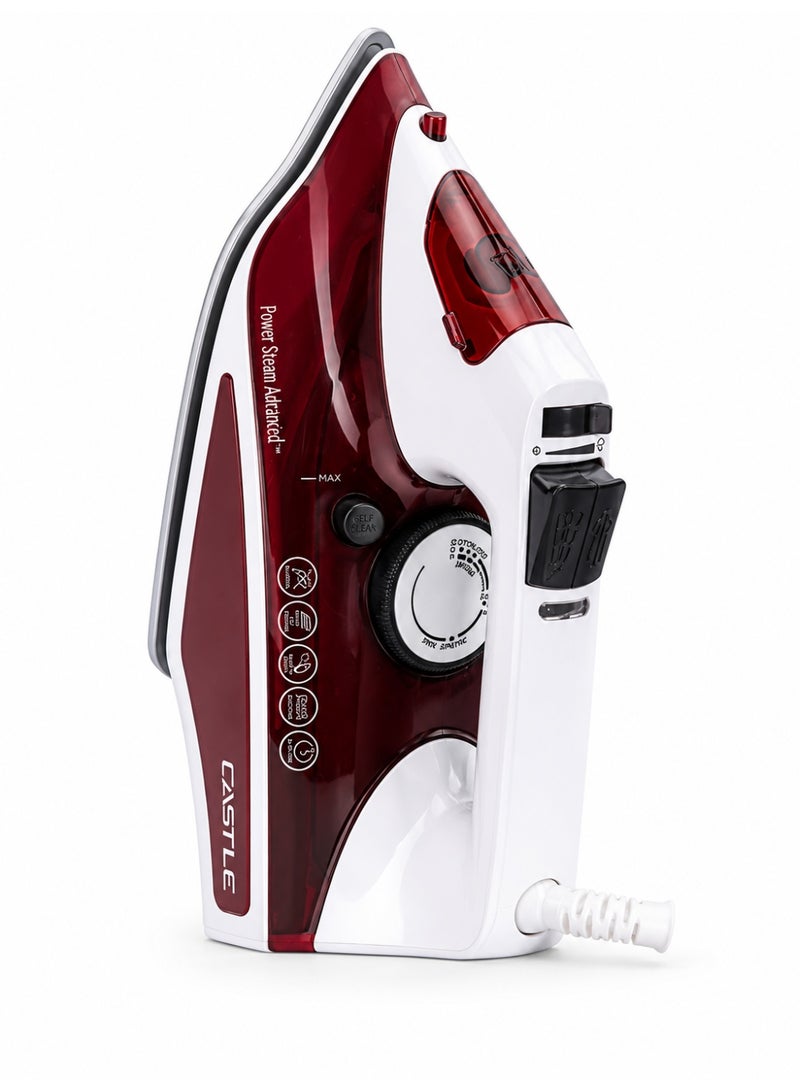 Castle Steam Iron – 2400W, Nano Ceramic Soleplate, White & Burgundy – SI2024C