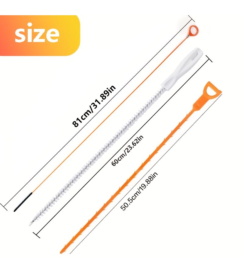 3pc Flexible Drain Cleaning Set Sink Snake Brush Hair Removal Tool Manual Clog Remover - Image 2