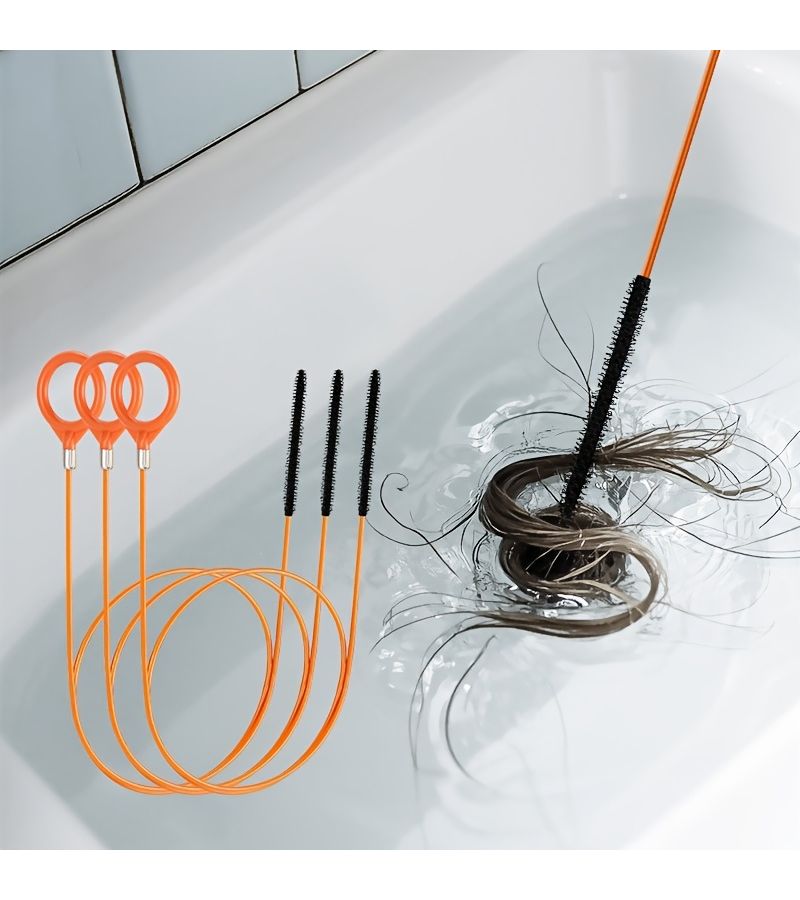 3pc Flexible Drain Cleaning Set Sink Snake Brush Hair Removal Tool Manual Clog Remover - Image 4