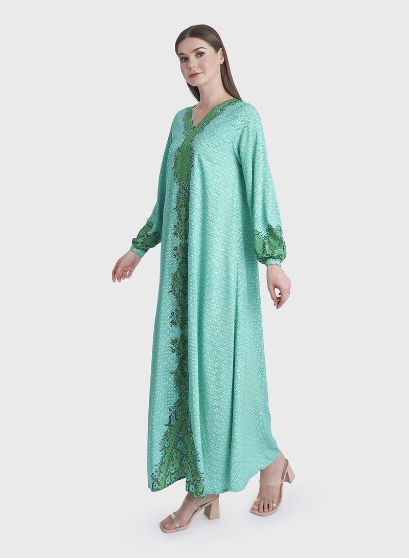 كشخة جلابية بطبعة رقمية مجردة مع أحجار لامعة - Image 3