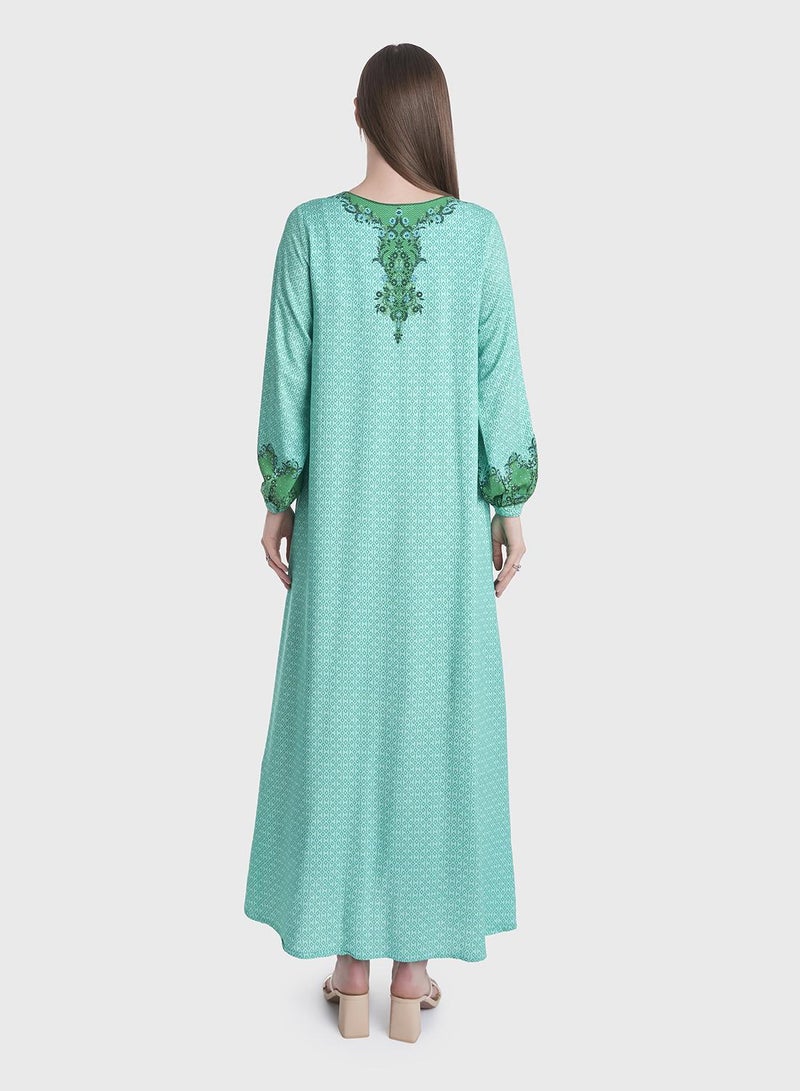 كشخة جلابية بطبعة رقمية مجردة مع أحجار لامعة - Image 4