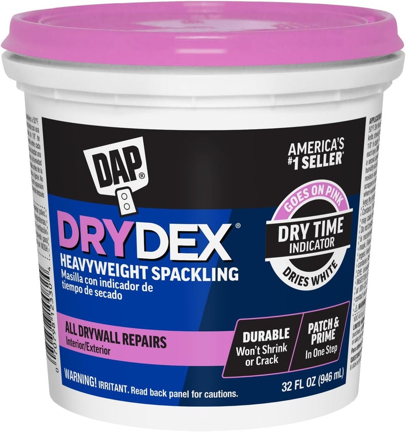 DAP DryDex Heavyweight Spackling with Dry Time Indicator - 1 Quart Tub (White) - Image 1