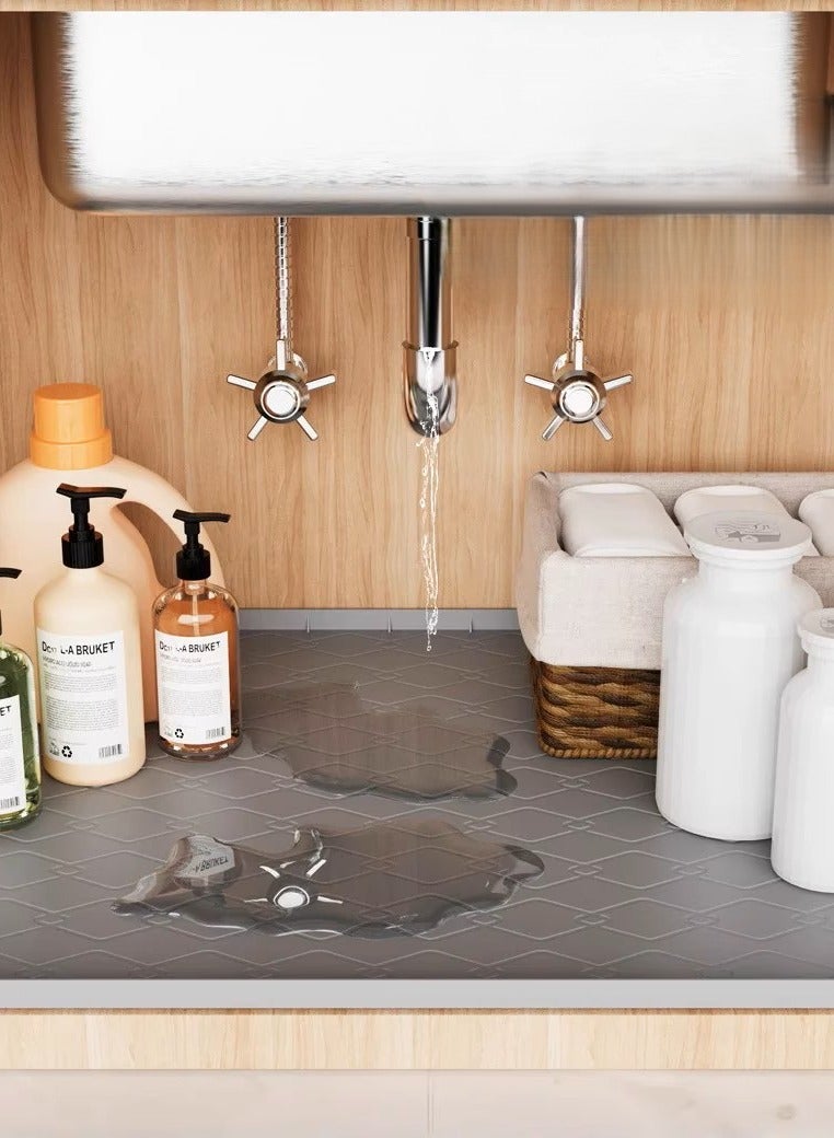 Sink Mat Waterproof Kitchen Cabinet Tray Flexible Silicone Under Sink Liner With Drain Hole Kitchen Bathroom Cabinet Mat And Protector For Drips Leaks Spills    19inch*22inch  - Image 1