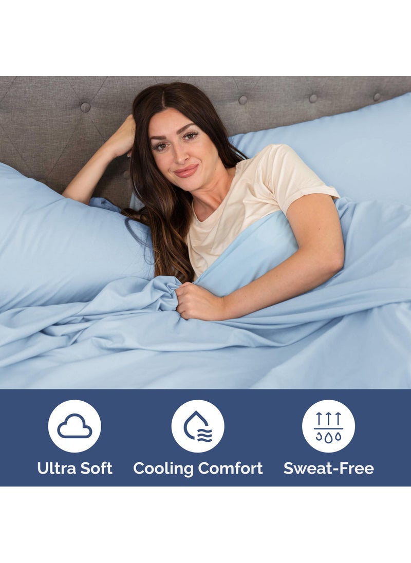 Extra Deep Split King Sheet Set - 7 Piece Breathable & Cooling Sheets - Hotel Luxury Bed Sheets Set - Easy Fit - Soft  Wrinkle Free & Comfy Sheets Set - Light Blue Sheet Set with Extra Deep Pockets