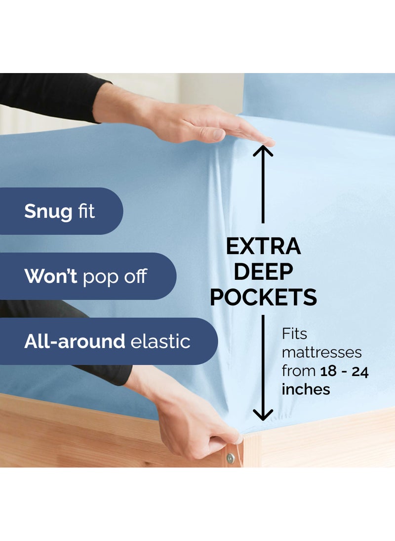 Extra Deep Split King Sheet Set - 7 Piece Breathable & Cooling Sheets - Hotel Luxury Bed Sheets Set - Easy Fit - Soft  Wrinkle Free & Comfy Sheets Set - Light Blue Sheet Set with Extra Deep Pockets