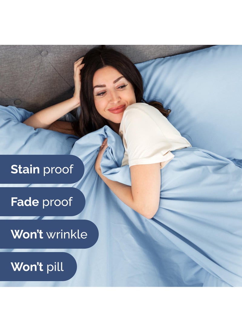 Extra Deep Split King Sheet Set - 7 Piece Breathable & Cooling Sheets - Hotel Luxury Bed Sheets Set - Easy Fit - Soft  Wrinkle Free & Comfy Sheets Set - Light Blue Sheet Set with Extra Deep Pockets
