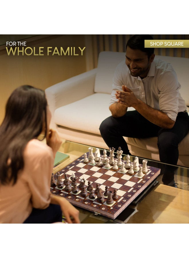 Wegiel Handmade European Ambassador Chess Set - Wooden 21 Inch Beech & Birch Board With Felt Base - Carved Hornbeam & Sycamore Wood Chess Pieces - Compartment Inside The Board To Store Each Piece - Image 3